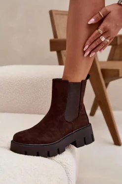 Boto Botki Ocieplane|Botki Płaskie*Botki Sztyblety Damskie Ocieplane Na Zamek Eko Zamszowe Czekoladowe Fivienne