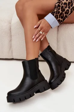 Online Boto Botki Sztyblety Damskie Ocieplane Na Zamek Eko Skórzane Czarne Fivienne Czarny