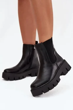 Online Boto Botki Sztyblety Damskie Ocieplane Na Zamek Eko Skórzane Czarne Fivienne Czarny