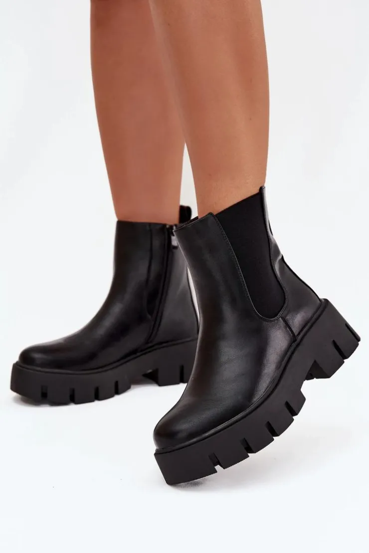 Online Boto Botki Sztyblety Damskie Ocieplane Na Zamek Eko Skórzane Czarne Fivienne Czarny