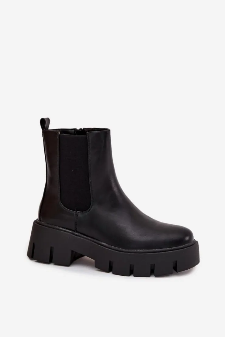 Online Boto Botki Sztyblety Damskie Ocieplane Na Zamek Eko Skórzane Czarne Fivienne Czarny