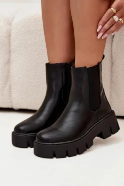 Online Boto Botki Sztyblety Damskie Ocieplane Na Zamek Eko Skórzane Czarne Fivienne Czarny