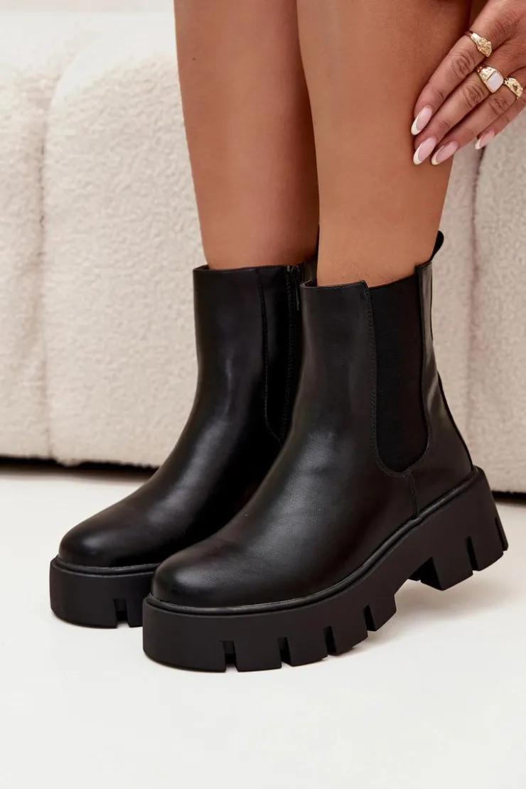 Online Boto Botki Sztyblety Damskie Ocieplane Na Zamek Eko Skórzane Czarne Fivienne Czarny