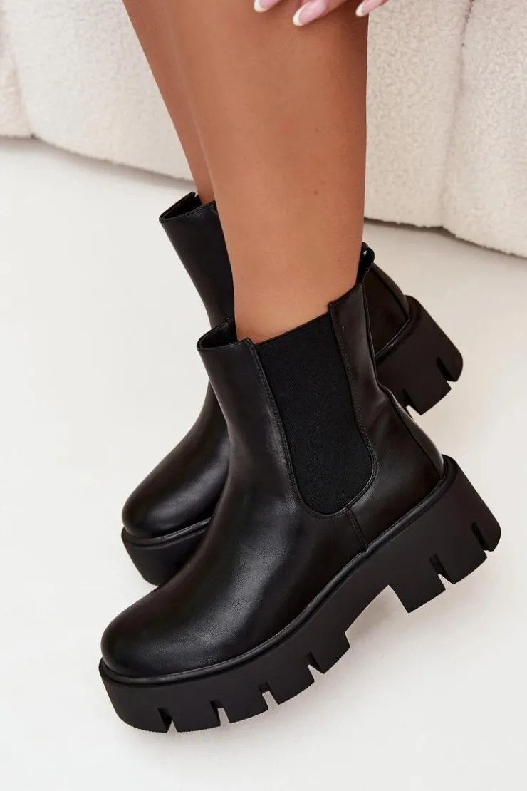 Online Boto Botki Sztyblety Damskie Ocieplane Na Zamek Eko Skórzane Czarne Fivienne Czarny