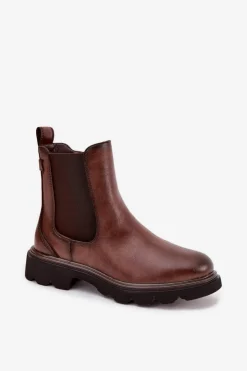 Damskie Boto Botki Sztyblety Damskie Ocieplane Na Zamek Brązowe Rivelia