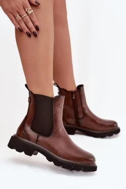 Damskie Boto Botki Sztyblety Damskie Ocieplane Na Zamek Brązowe Rivelia