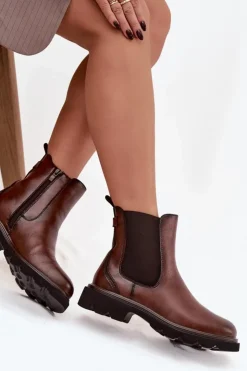 Damskie Boto Botki Sztyblety Damskie Ocieplane Na Zamek Brązowe Rivelia