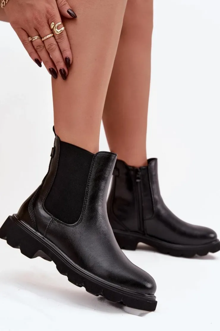 Outlet Boto Botki Sztyblety Damskie Ocieplane Na Zamek Czarne Rivelia Czarny