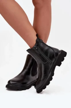 Outlet Boto Botki Sztyblety Damskie Ocieplane Na Zamek Czarne Rivelia Czarny