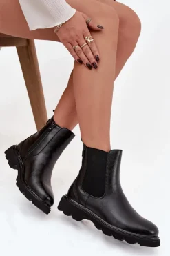 Outlet Boto Botki Sztyblety Damskie Ocieplane Na Zamek Czarne Rivelia Czarny