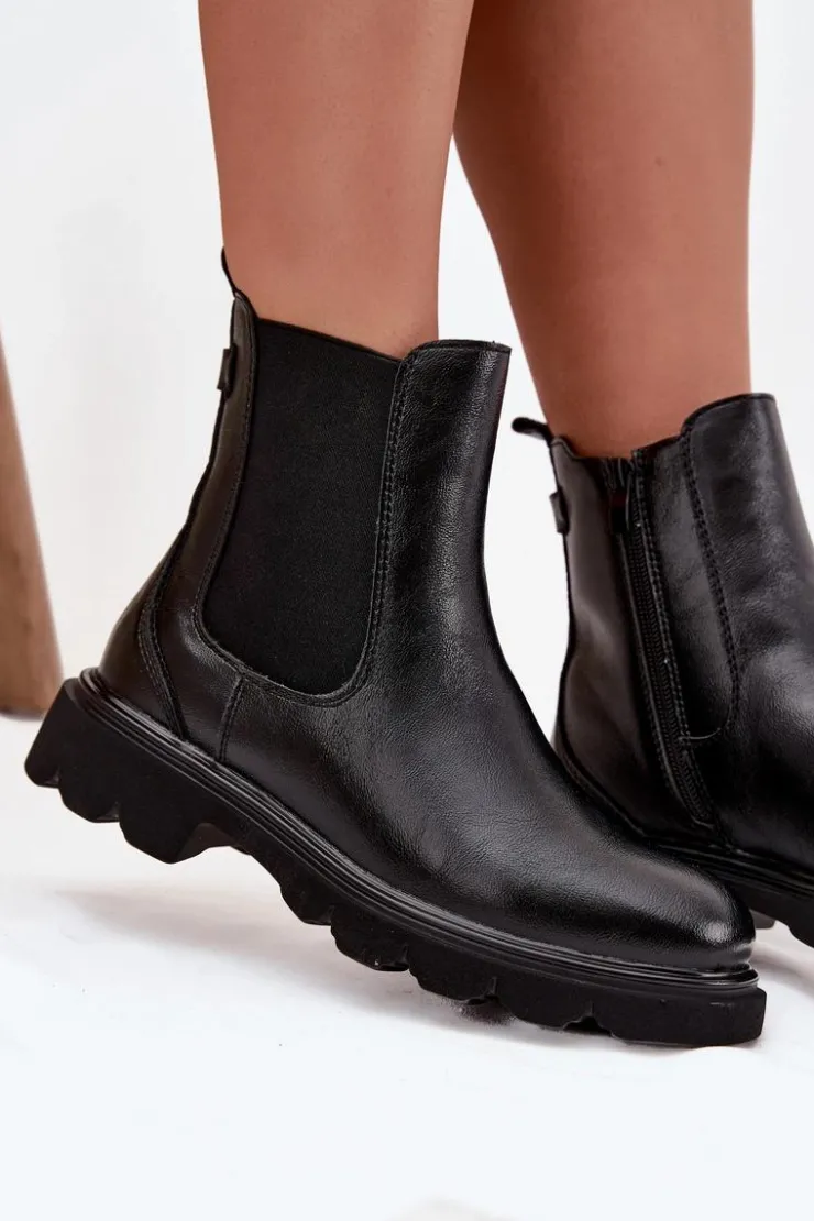 Outlet Boto Botki Sztyblety Damskie Ocieplane Na Zamek Czarne Rivelia Czarny