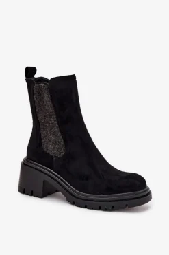 Boto Botki Ocieplane|Botki Na Obcasie*Botki Sztyblety Damskie Ocieplane Na Klocku Czarne Zoralia Czarny