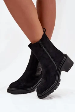 Boto Botki Ocieplane|Botki Na Obcasie*Botki Sztyblety Damskie Ocieplane Na Klocku Czarne Zoralia Czarny
