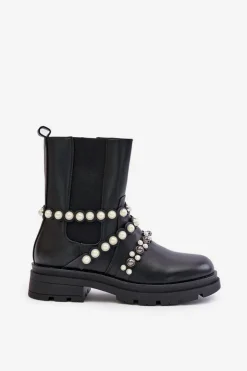 Boto Czarne Botki|Botki Płaskie*Botki Sztyblety Damskie Z Ozdobnymi Paskami Czarne Sintitia