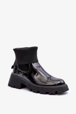 Online Boto Botki Sztyblety Lakierowane Damskie Czarne Pavo Czarny