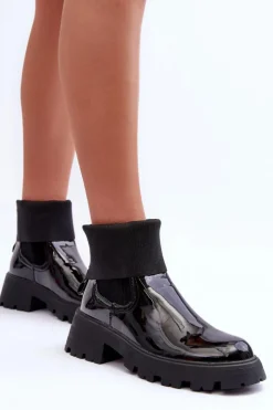 Online Boto Botki Sztyblety Lakierowane Damskie Czarne Pavo Czarny