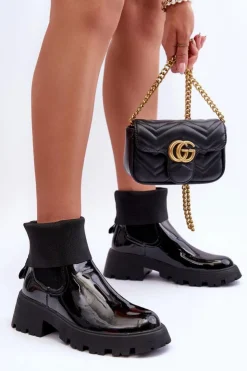 Online Boto Botki Sztyblety Lakierowane Damskie Czarne Pavo Czarny