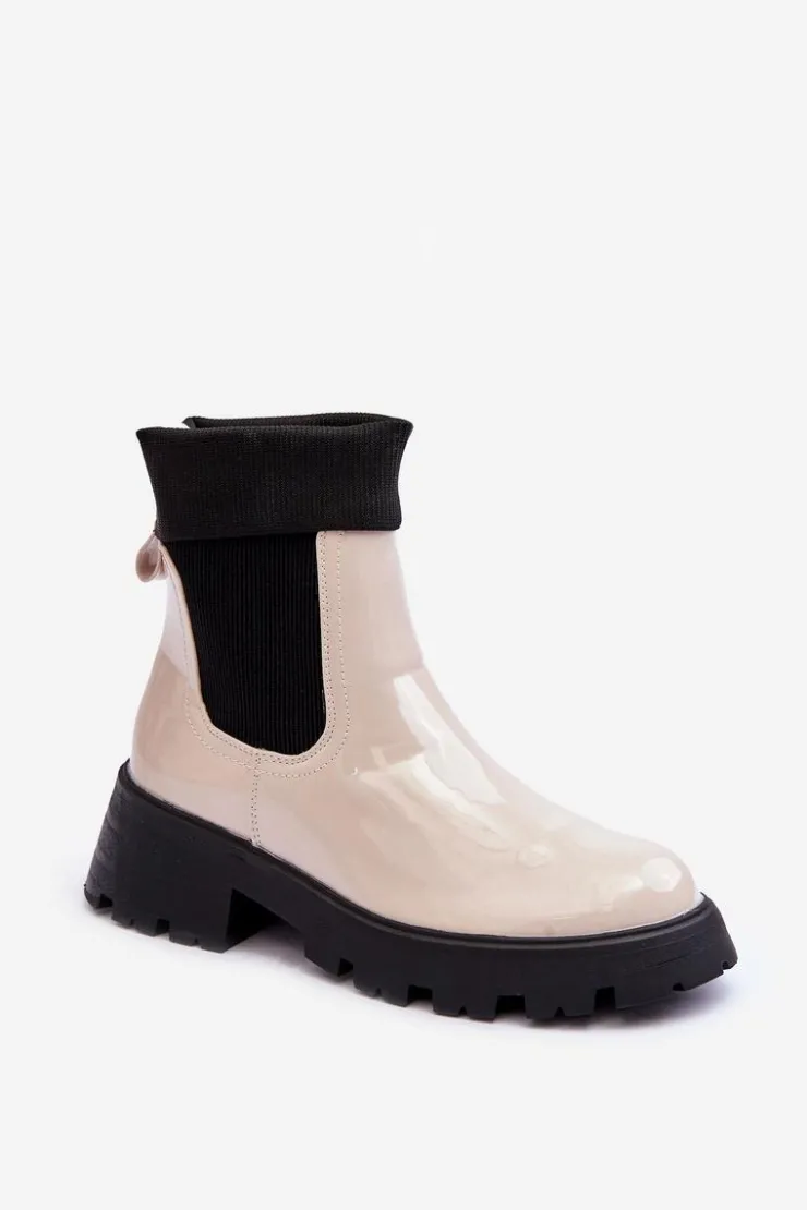 Damskie Boto Botki Sztyblety Lakierowane Damskie Beżowe Pavo