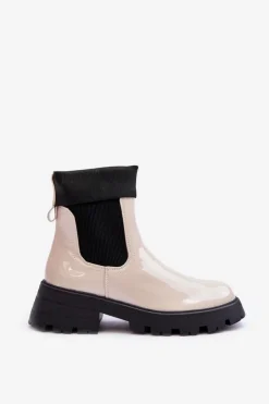 Damskie Boto Botki Sztyblety Lakierowane Damskie Beżowe Pavo