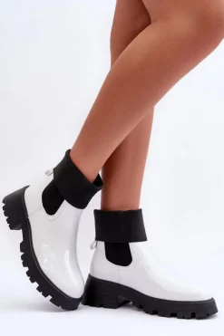 Damskie Boto Botki Sztyblety Lakierowane Damskie Białe Pavo