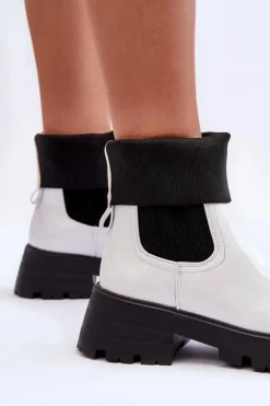 Damskie Boto Botki Sztyblety Lakierowane Damskie Białe Pavo