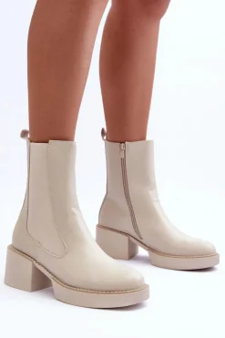 Boto Brązowe I Beżowe Botki|Botki Na Obcasie*Botki Sztyblety Na Masywnym Obcasie Beżowe Ironna