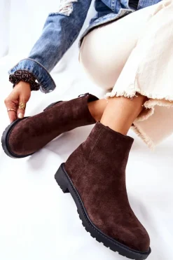 Boto Czarne Botki|Botki Zimowe Damskie*Botki Sztyblety Na Płaskim Obcasie Brązowe Laurette