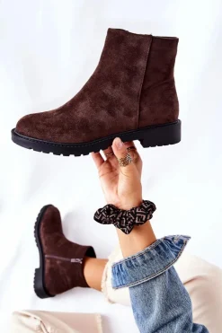 Boto Czarne Botki|Botki Zimowe Damskie*Botki Sztyblety Na Płaskim Obcasie Brązowe Laurette