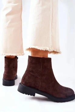 Boto Czarne Botki|Botki Zimowe Damskie*Botki Sztyblety Na Płaskim Obcasie Brązowe Laurette