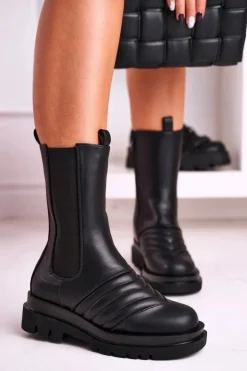 Boto Czarne Botki|Botki Płaskie*Botki Sztyblety Na Platformie Czarne Evelina