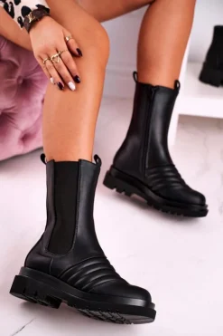 Boto Czarne Botki|Botki Płaskie*Botki Sztyblety Na Platformie Czarne Evelina
