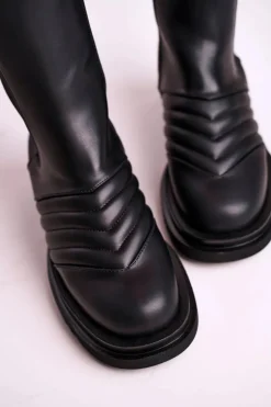 Boto Czarne Botki|Botki Płaskie*Botki Sztyblety Na Platformie Czarne Evelina