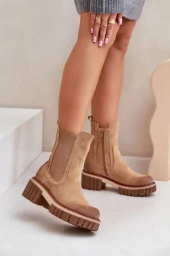 Sale Boto Botki Sztyblety Na Zamek Ocieplane Camel Linneviae