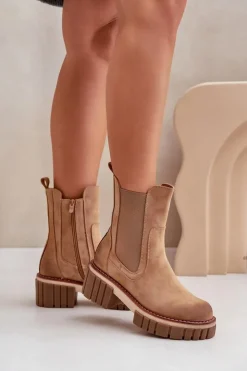 Sale Boto Botki Sztyblety Na Zamek Ocieplane Camel Linneviae