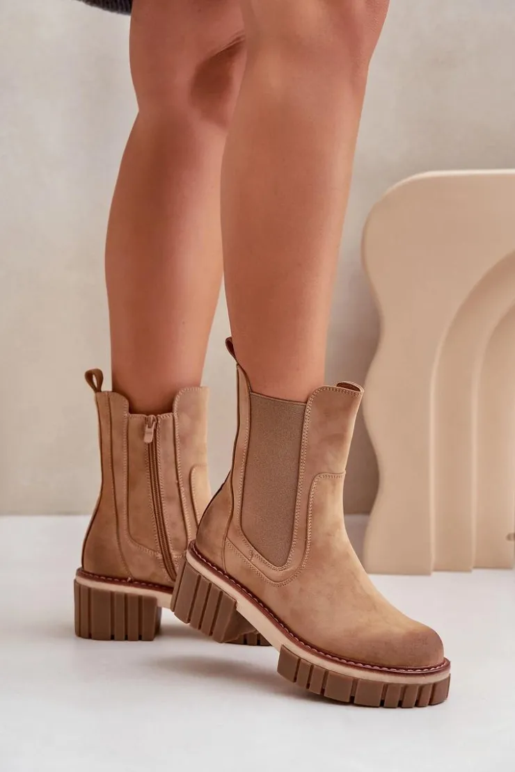 Sale Boto Botki Sztyblety Na Zamek Ocieplane Camel Linneviae