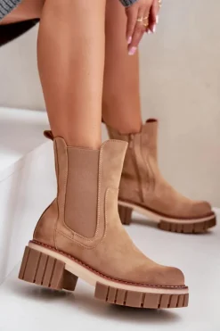 Sale Boto Botki Sztyblety Na Zamek Ocieplane Camel Linneviae