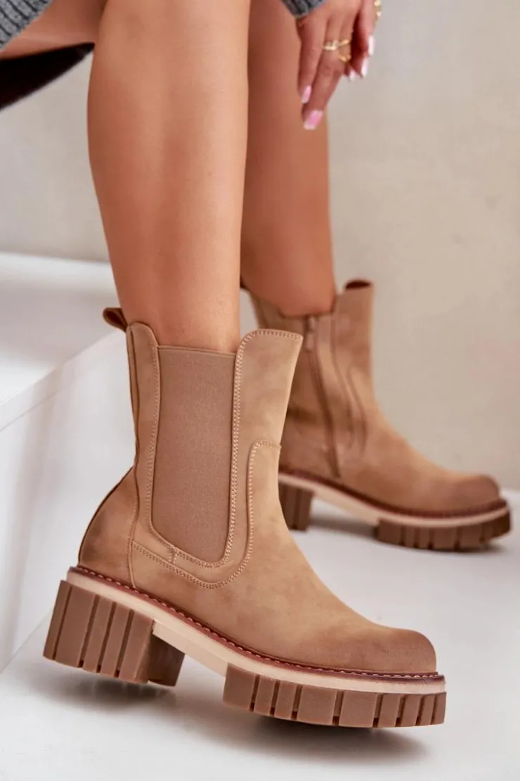 Sale Boto Botki Sztyblety Na Zamek Ocieplane Camel Linneviae