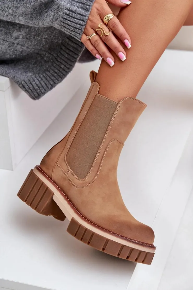 Sale Boto Botki Sztyblety Na Zamek Ocieplane Camel Linneviae