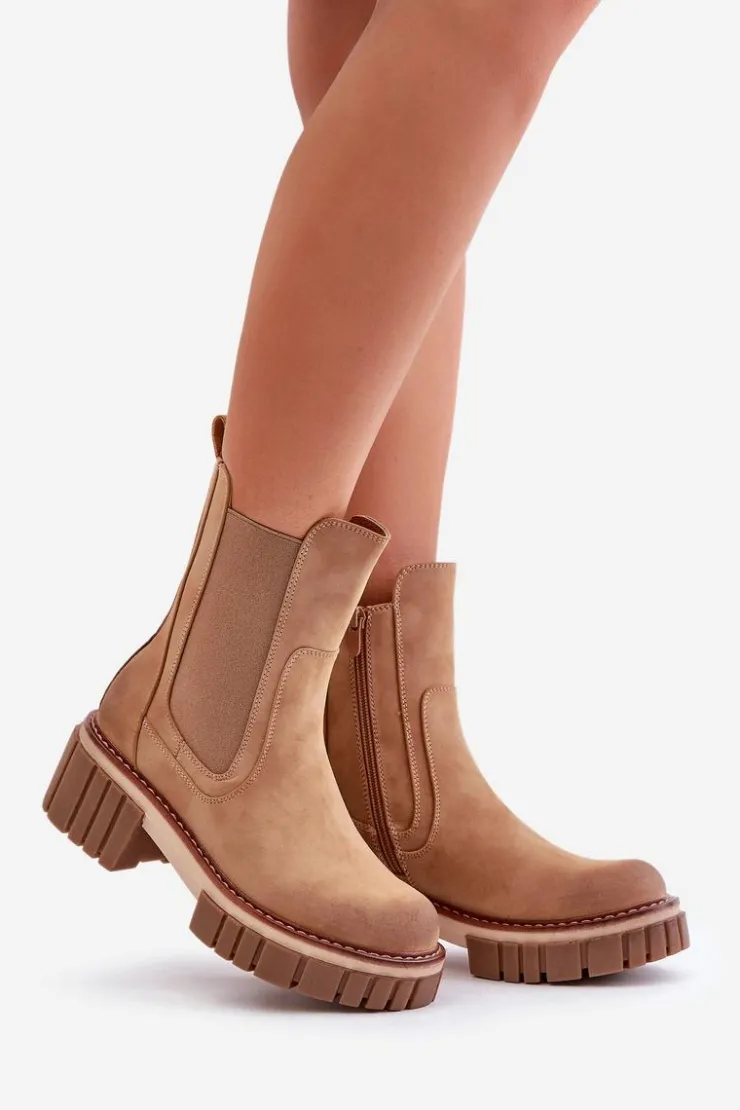 Sale Boto Botki Sztyblety Na Zamek Ocieplane Camel Linneviae