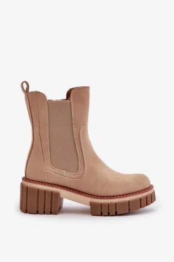 Damskie Boto Botki Sztyblety Na Zamek Ocieplane Beżowe Linneviae