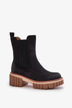 Boto Czarne Botki|Botki Na Obcasie*Botki Sztyblety Na Zamek Ocieplane Czarne Linneviae