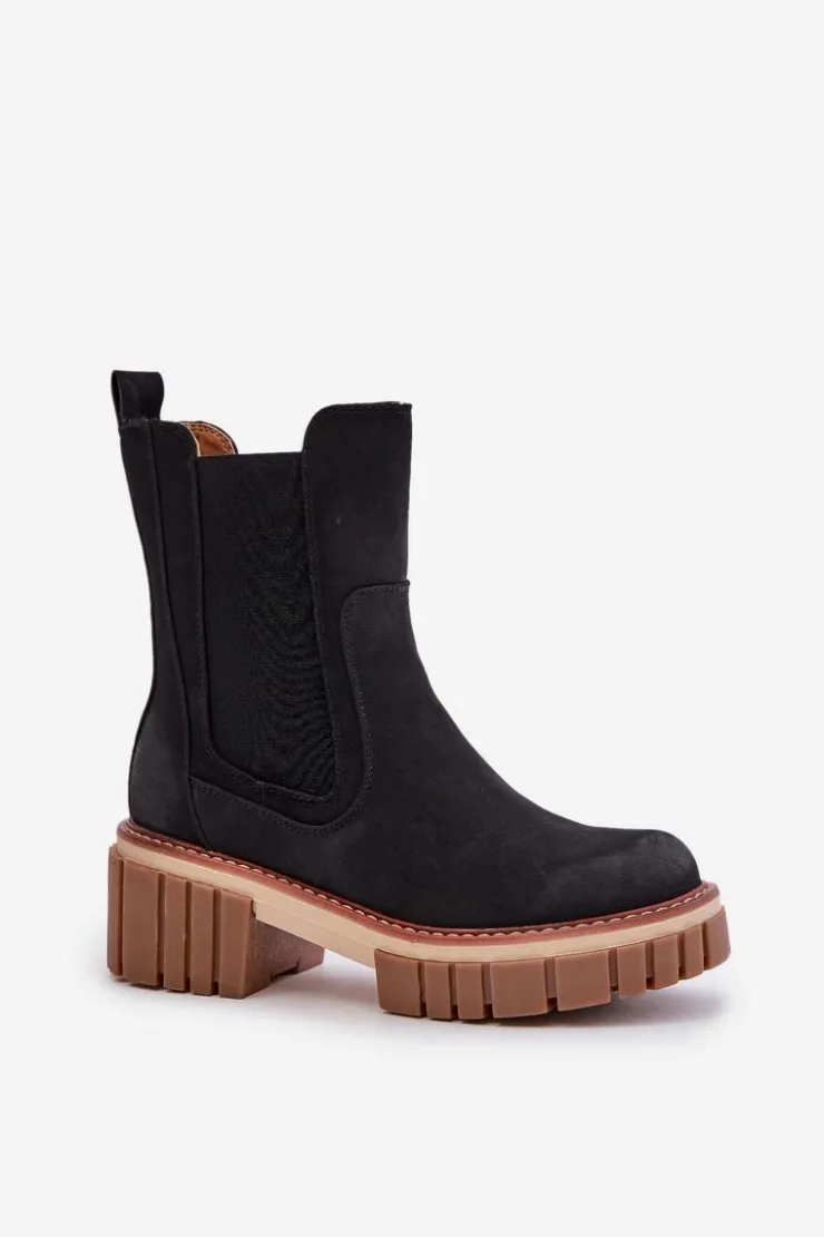 Boto Czarne Botki|Botki Na Obcasie*Botki Sztyblety Na Zamek Ocieplane Czarne Linneviae