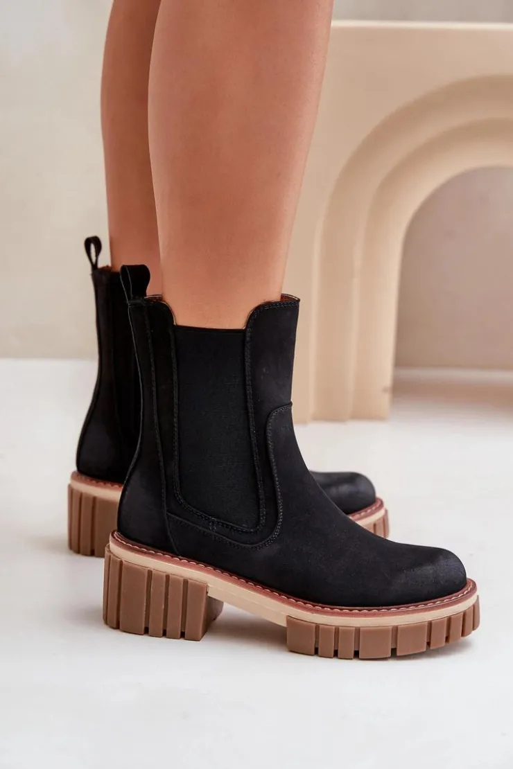 Boto Czarne Botki|Botki Na Obcasie*Botki Sztyblety Na Zamek Ocieplane Czarne Linneviae