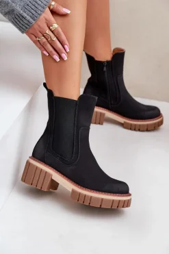 Boto Czarne Botki|Botki Na Obcasie*Botki Sztyblety Na Zamek Ocieplane Czarne Linneviae