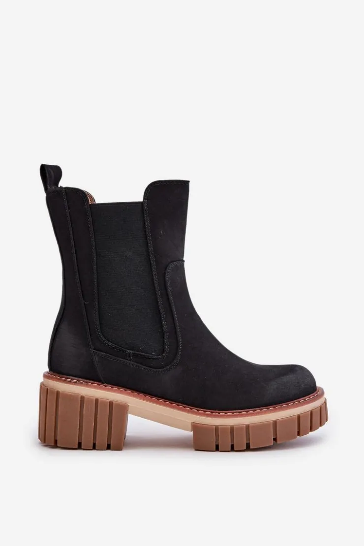 Boto Czarne Botki|Botki Na Obcasie*Botki Sztyblety Na Zamek Ocieplane Czarne Linneviae