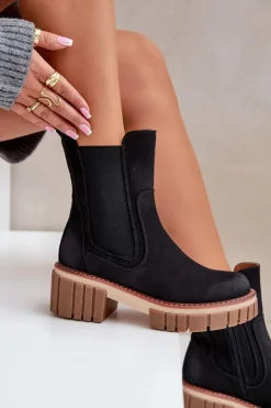 Boto Czarne Botki|Botki Na Obcasie*Botki Sztyblety Na Zamek Ocieplane Czarne Linneviae