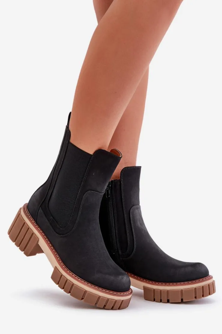 Boto Czarne Botki|Botki Na Obcasie*Botki Sztyblety Na Zamek Ocieplane Czarne Linneviae