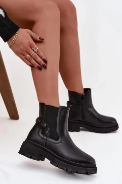 Clearance Boto Botki Sztyblety Na Zamek Z Ozdobnymi Detalami Ocieplane Czarne Verisse
