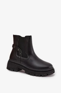 Clearance Boto Botki Sztyblety Na Zamek Z Ozdobnymi Detalami Ocieplane Czarne Verisse