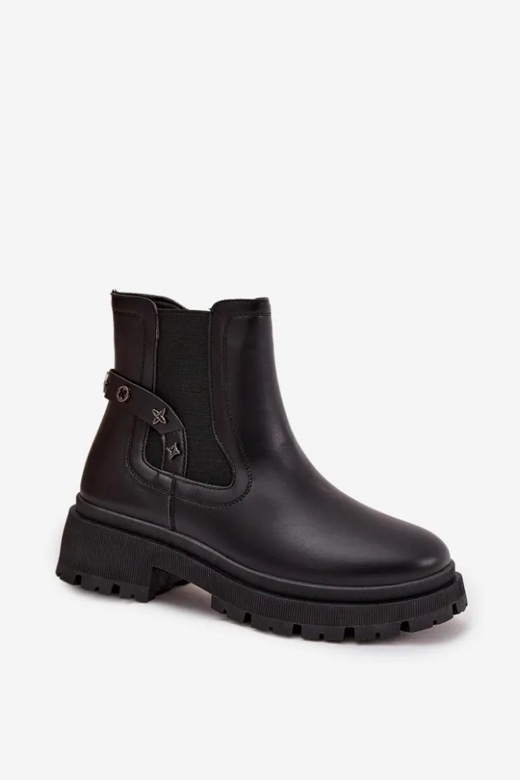 Clearance Boto Botki Sztyblety Na Zamek Z Ozdobnymi Detalami Ocieplane Czarne Verisse